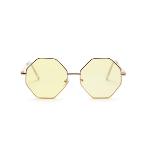Retro square double bridge sunglasses with gold metal frame and yellow tinted lenses