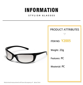 Detailed specifications of Y2K cycling sunglasses model Y2005 with PC frame and 23g weight