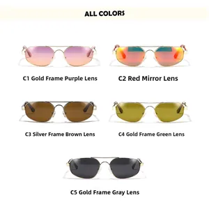 Détail des lunettes de soleil carrées à double pont en métal en cinq coloris variés