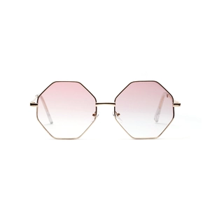 Octagonal double bridge sunglasses with gold metal frame and pink gradient lenses
