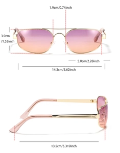 Spécifications de taille pour lunettes aviateur carrées à dégradé rose et monture dorée