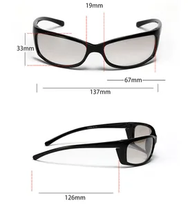 Detailed dimension chart showing size specs for Y2K sporty orange lens cycling sunglasses