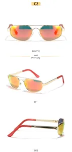 Détails de lunettes de soleil aviateur en métal à double pont et verres dégradés rouges