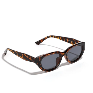 Retro tortoiseshell cat-eye sunglasses with dark grey lenses and rivet details