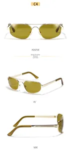 Lunettes de soleil carrées dorées à double pont avec verres vert olive en trois angles