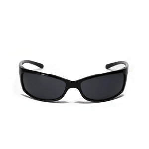 Y2K sporty cycling sunglasses featuring a black frame and dark lenses on white background