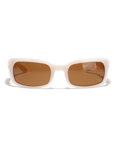 Futuristic square cream sunglasses with brown tinted lenses and glossy finish