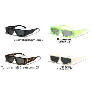 Detail view of square rhinestone-studded sunglasses in four trendy frame colors