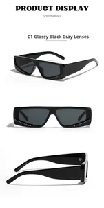 Close-up of square cat-eye sunglasses with rhinestone details and K022 temple markings