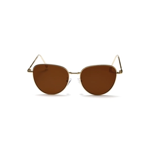 Classic gold metal frame cat-eye sunglasses with gradient brown lenses on white background