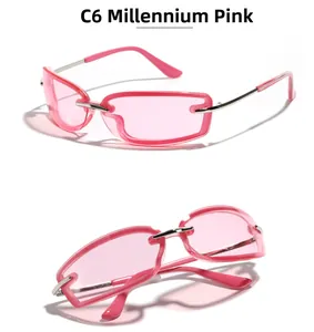 Detailansicht der Millennium Pink Y2K Sonnenbrille mit silbernen Metallbügeln