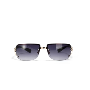 Rimless square Y2K sunglasses with gradient purple lenses and rhinestone detailing