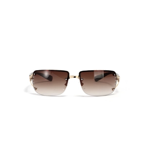 Frameless square Y2K sunglasses with gradient brown lenses and rhinestone metal frame