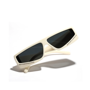 Retro square cat-eye sunglasses in cream white with rhinestone accents and dark lenses