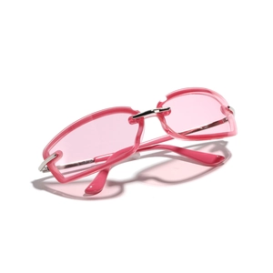 Quadratische Y2K-Dopamin-Sonnenbrille mit halbrandlosem Metall und rosaroten Gläsern