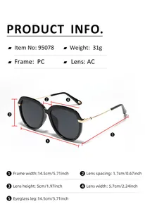 Spécifications détaillées de taille pour lunettes de soleil aviateur noir haut de gamme