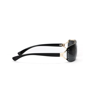 Frameless square metal Y2K sunglasses with rhinestones and retro gray lenses