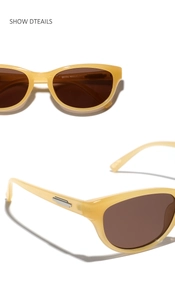 Vue détaillée des lunettes de soleil œil de chat rétro avec charnière argentée et codes