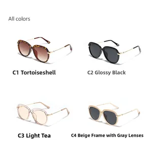 Quatre couleurs de lunettes de soleil oversize élégantes avec branches en métal
