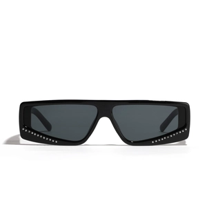 Square cat-eye sunglasses with rhinestone accents and dark grey lenses for fashion