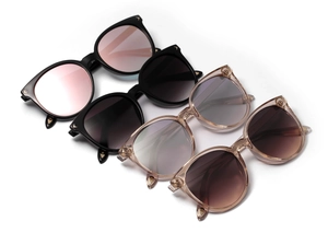 Detailed grid of retro round sunglasses showing various frame colors and tinted lenses