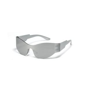 Lunettes de soleil futuristes Y2K sans monture argentées avec verres réfléchissants
