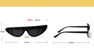 Detailed dimension guide for irregular small frame sunglasses showing size measurements