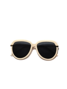 Lunettes de soleil aviateur oversize rétro avec monture crème et verres noirs femme