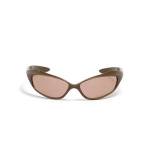 Lunettes de soleil carrées Y2K vert olive avec verres marron clair sur fond blanc