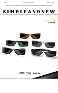 Detail showing five colors of square rimless sunglasses with modern metal screw accents
