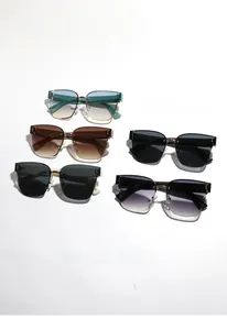 Five assorted colors of rimless square oversized sunglasses with gradient lenses