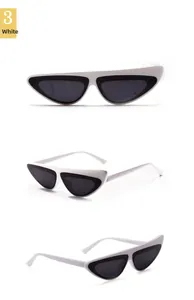 Detailed views of white cat-eye sunglasses with sharp geometric frames and dark lenses