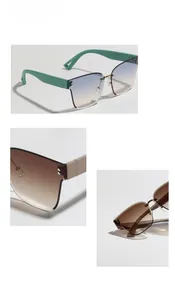 Detail of square rimless sunglasses with gradient lenses and macaron plastic temples