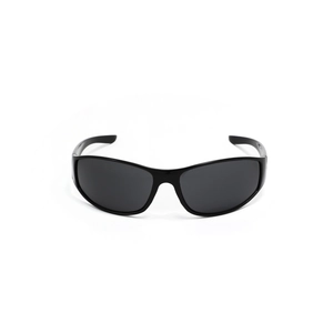 Futuristic Y2K cycling sunglasses in wraparound black frame with dark grey UV lenses