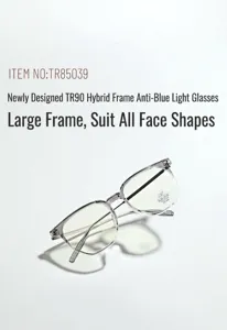Detailed top view of TR90 metal anti-blue light glasses with silver frame and UV400 lenses