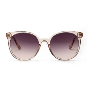 Retro round oversized sunglasses with transparent tea frame and gradient purple lenses