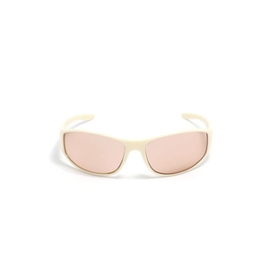 Y2K futuristic cycling sunglasses featuring cream frames and light pink lenses