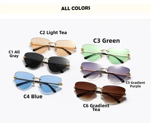 Collection de six lunettes de soleil œil de chat sans monture avec branches en métal