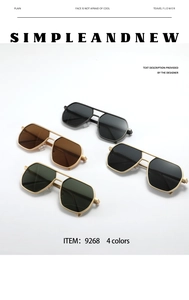 Matrix display of four geometric polygon aviator sunglasses with metal double bridge frame