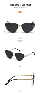 Vues détaillées de lunettes de soleil œil-de-chat sans monture avec verres gris et branches or