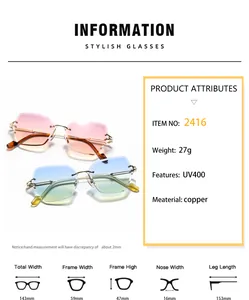 Tableau des tailles pour lunettes de soleil polygonales sans monture avec protection UV400