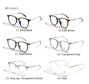 Showcase of six stylish TR90 glasses frames in various colors with metallic temples
