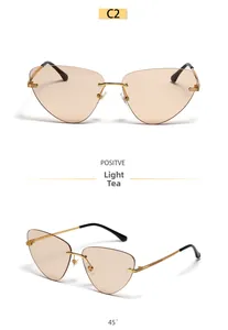 Vue détaillée de lunettes de soleil œil-de-chat sans monture aux verres thé clair