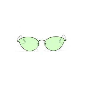 Vintage cat eye sunglasses with light green metal frame and translucent ocean lenses