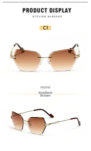 Vue détaillée des lunettes de soleil géométriques sans monture avec verres dégradés thé