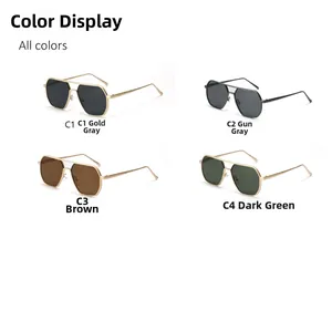 Detailed comparison of aviator sunglasses in gold, gunmetal, brown, and green metal frames