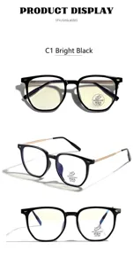 Detail of TR90 black and gold glasses frame with anti-blue light lens and metal temples
