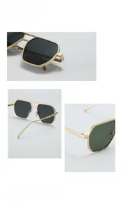 Macro detail of high-quality golden metal frame and nose pads on polygon sunglasses