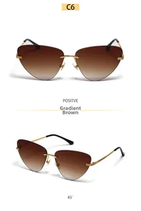 Détail de lunettes de soleil œil de chat sans monture avec verres marron dégradé