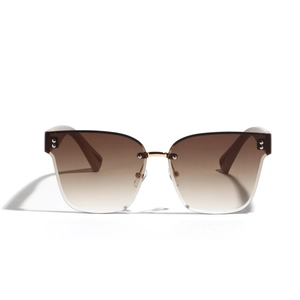 Fashion square rimless sunglasses with brown gradient lenses and gold metal accents